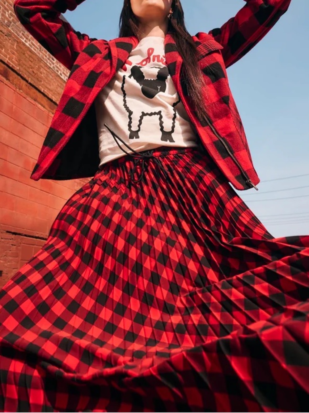 NWOT Woolrich Red and Black Plaid Pleated midi Skirt 1X